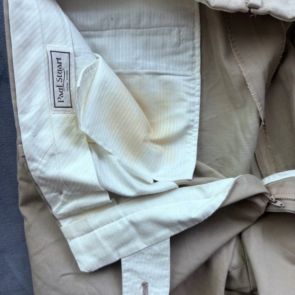 Vtg Khaki Chinos Straight Leg Cotton Twill Paul Stuart Trousers Tan 36x30